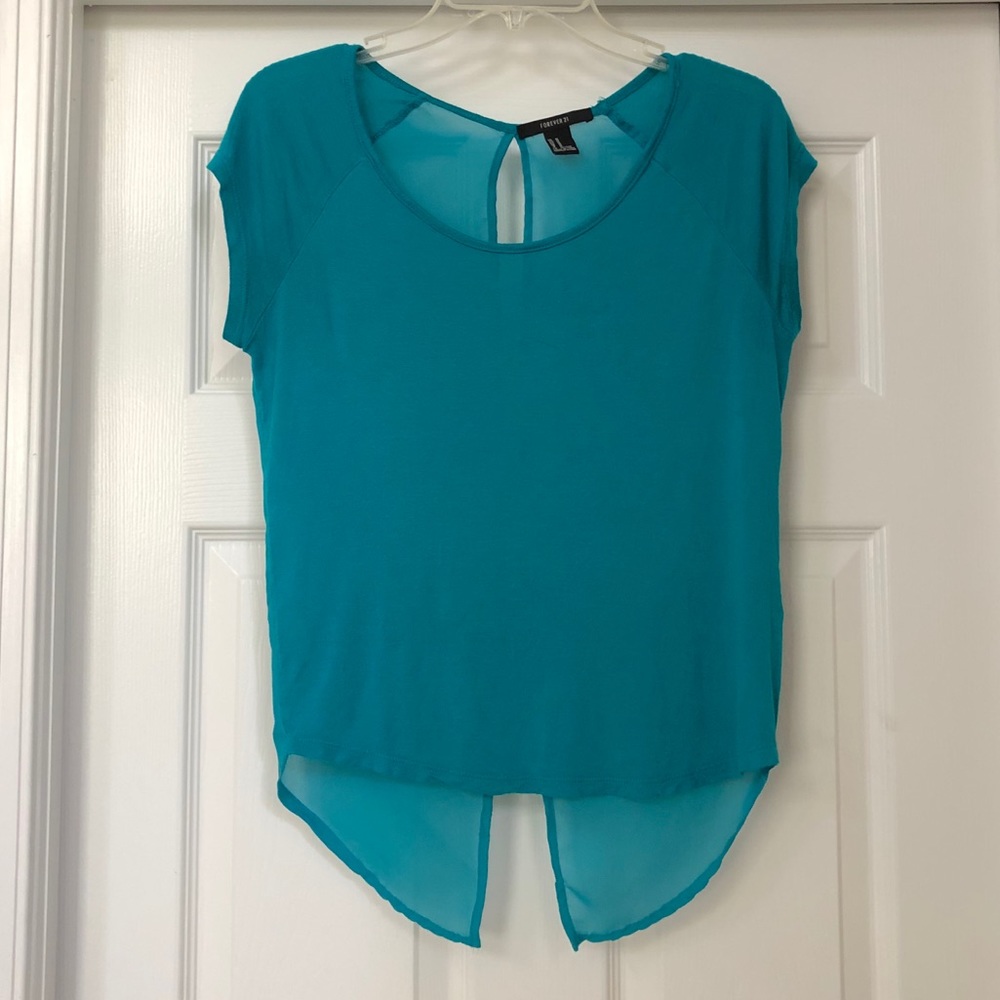 Forever 21 Rayon Teal Open Sheer back top w/ tail